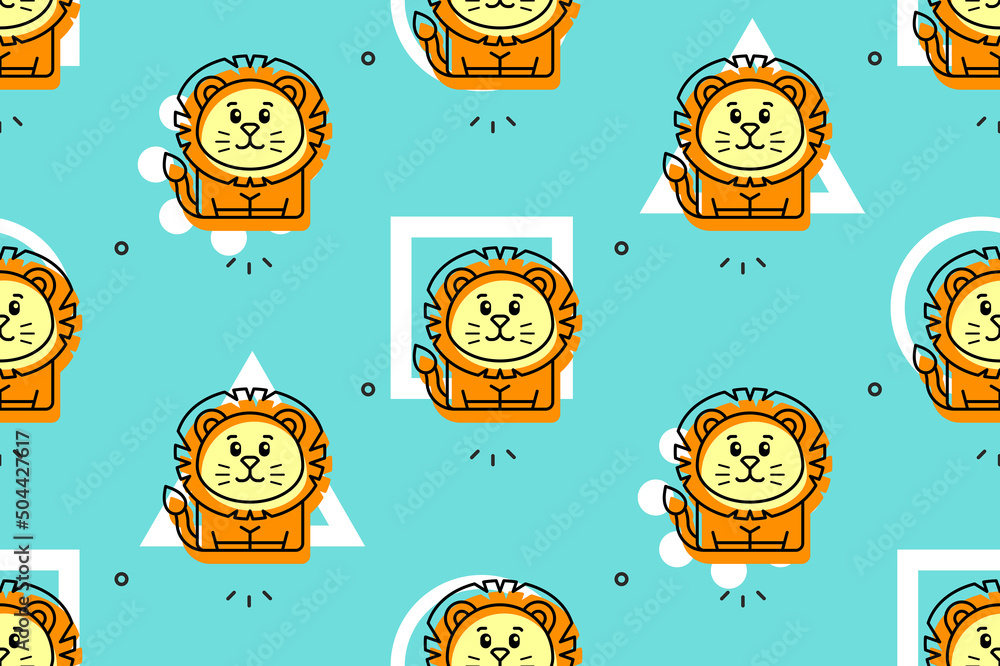 Poster seamless pattern with lions. icon design. template elements