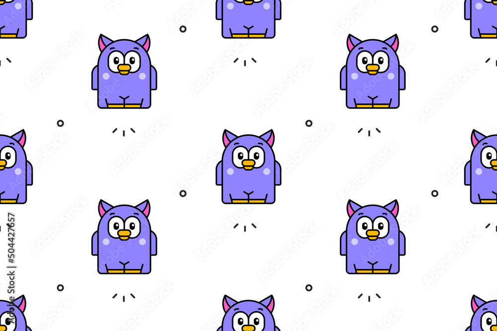 Poster Seamless pattern with Owls. Icon design. Template elements