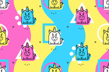 Seamless pattern with Unicorns. Icon design. Template elements