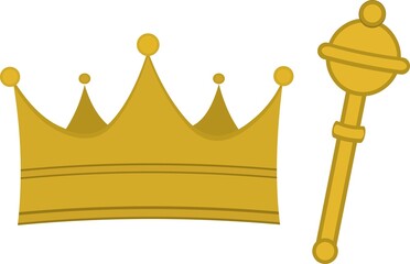 Vector illustration of crown and scepter of king or queen