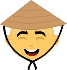 Vector illustration of the face of a yellow cartoon character with a chinese culture hat