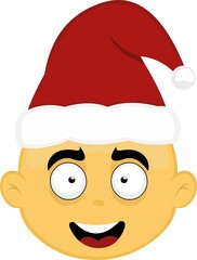 Vector illustration of the face of a yellow cartoon character with a christmas hat of santa claus