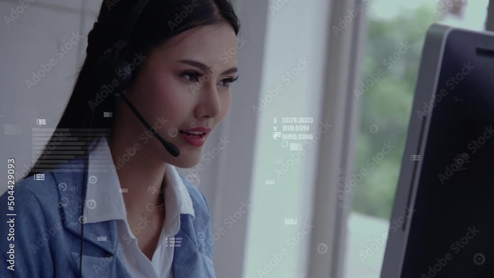 Poster customer support call center provide data in conceptual vision . business and communication technolo