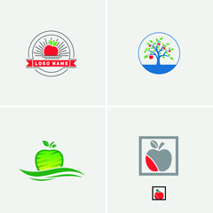 Set of healthy organic Red apple fruit tree silhouette vector symbol illustration