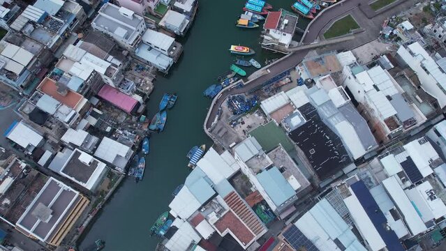 Aerial view of Tai O fishing village in Hong Kong, the stilt houses village