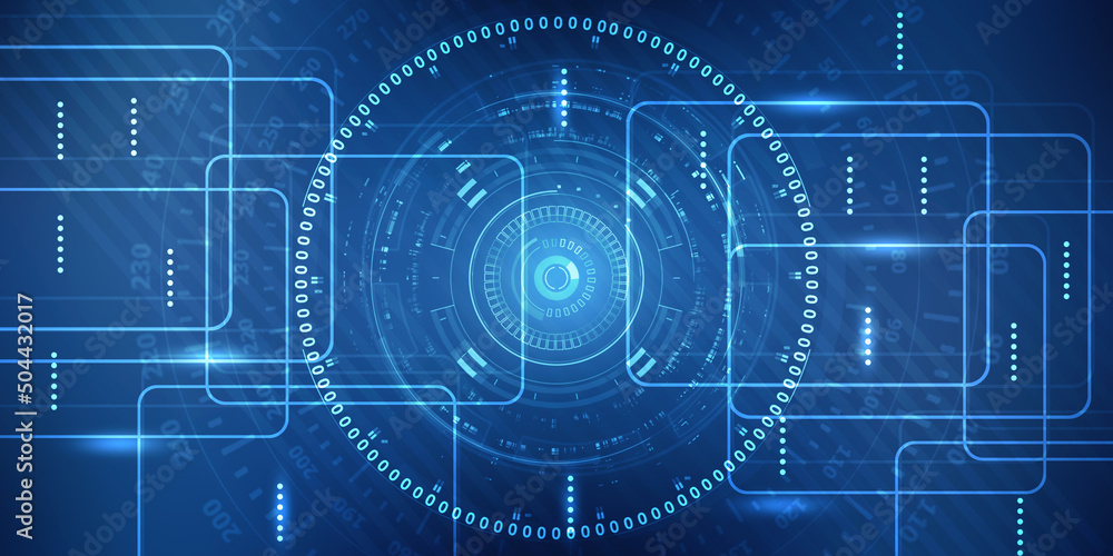 Poster 2d illustration abstract digital binary data on computer screen
