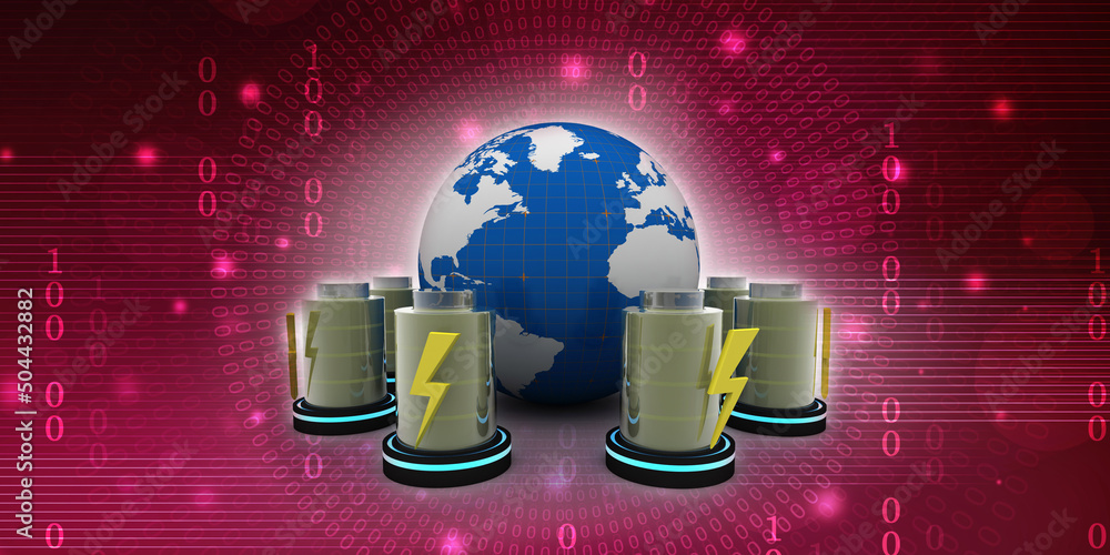 Poster 3d rendering battery network connected globe
