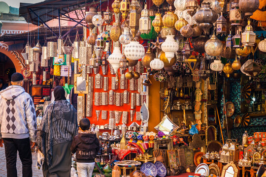 Lamps for sale in the souq of Marrakesh, Morocco