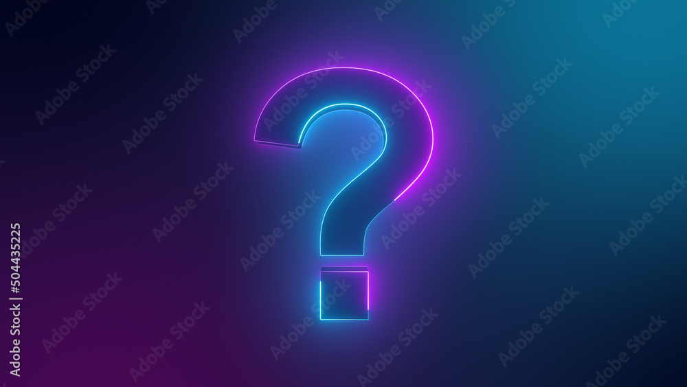 Fototapete big question mark sign. neon colored digital 3d big question illustration. cyberspace questions ask 