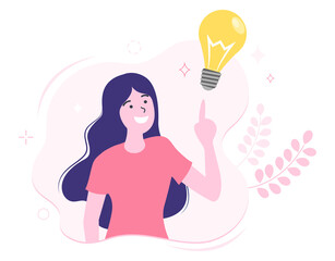 Creative women come up with new ideas or think of opportunities for business channels to be successful. Vector illustration.
