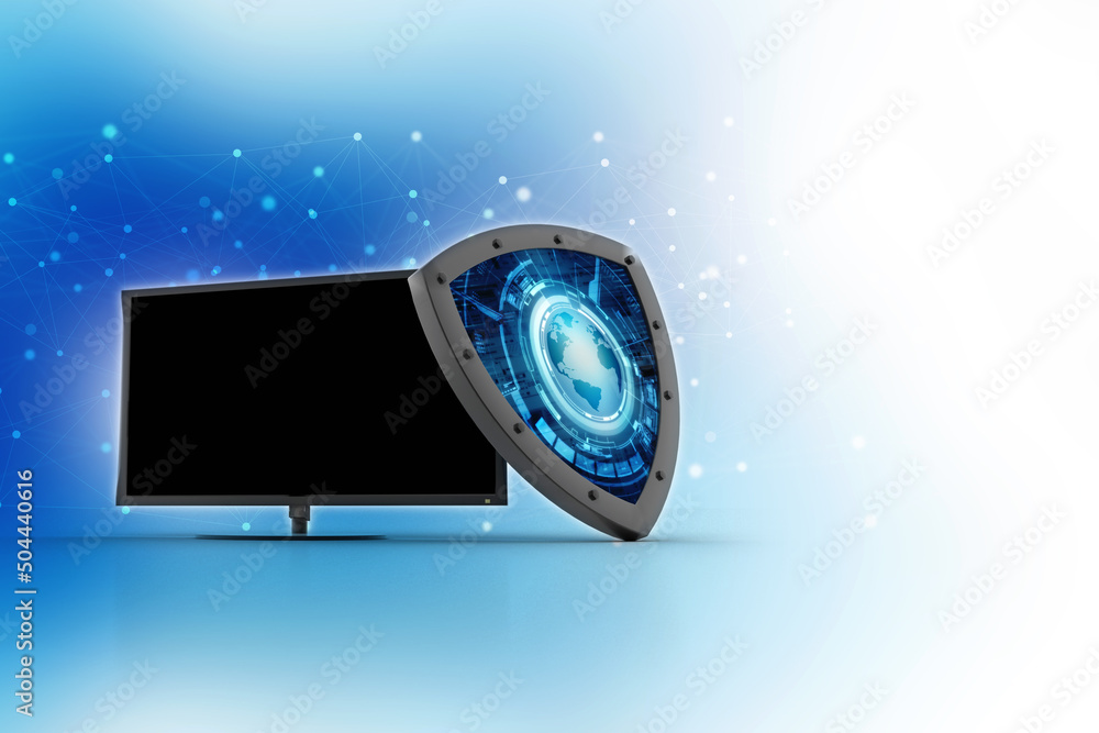Poster 3d rendering computer protection shield