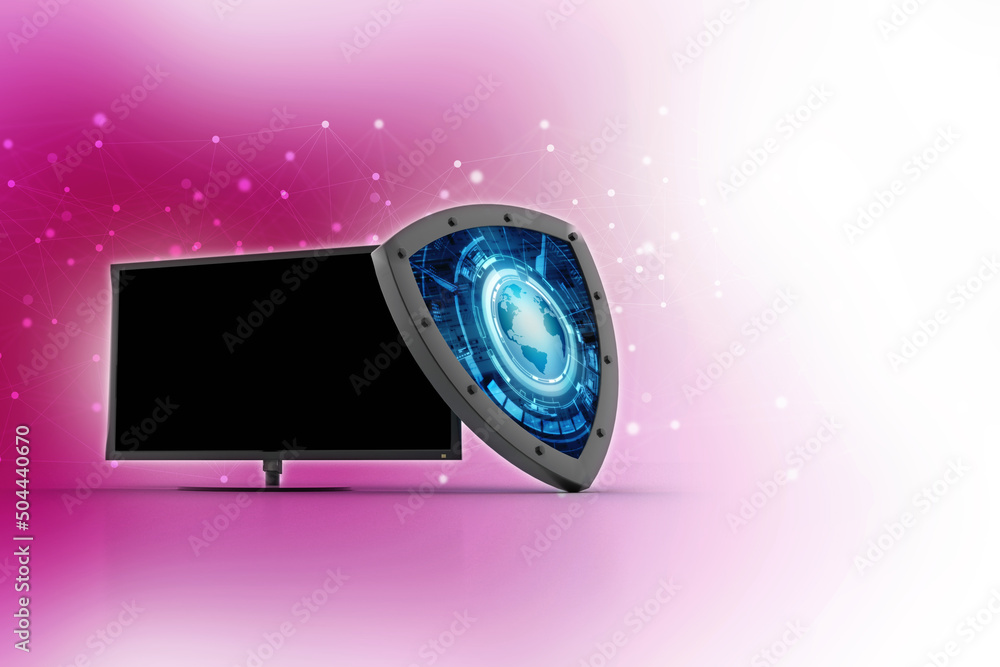 Poster 3d rendering computer protection shield