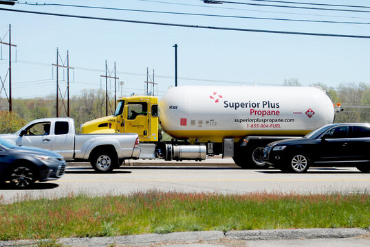 Superior Plus Propane (located in Johnston, Rhode Island) Tanker Driving on a Road - May 12, 2022, Waterford, Connecticut, United States