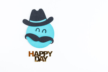 Man's face with hat and mustache. Father's day concept. Copy space.