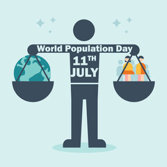 World Population Day 11th July man with weighing scale poster vector background design