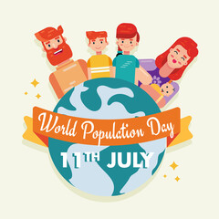 World Population Day 11th July people on globe poster vector background design graphic banner