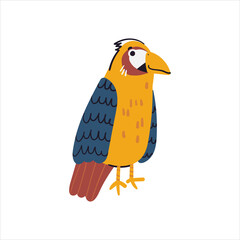Cute little parrot vector illustration. Funny hand drawn bird character. Happy animal isolated on white background. Childish t shirt print wildlife design 