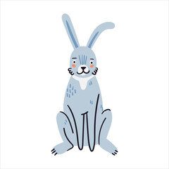 Cute little bunny vector illustration. Funny hand drawn rabbit character. Happy mammal animal isolated on white background. Childish t shirt print design for kids and easter