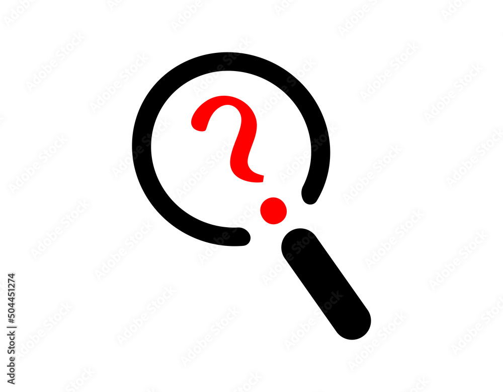 Poster loupe icon with question mark inside. isolated zoom icon to find or search. magnifying glass symbol.