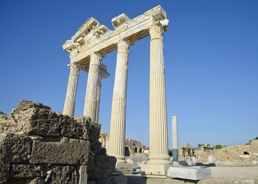 Temple of Apollo in Side. Ruin. The temple is in the form of an even rectangle. Peripter. Turkey