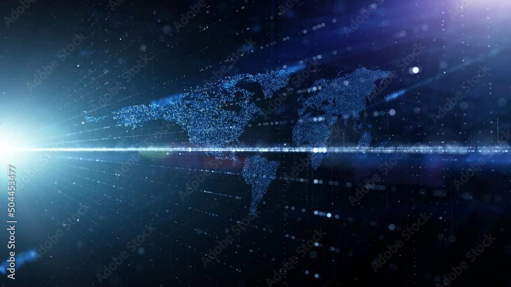 Poster digital world map cyberspace network technology word cloud.
