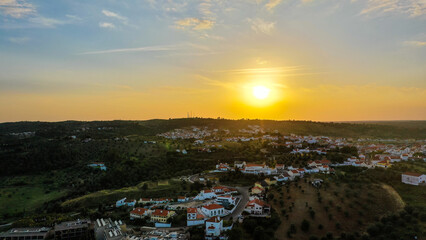 Aerial view of a huge sunrise in Montargil