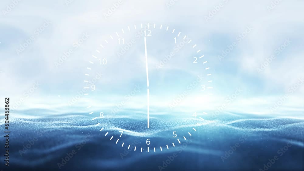 Poster seamless looping time clock with seascape animation.
