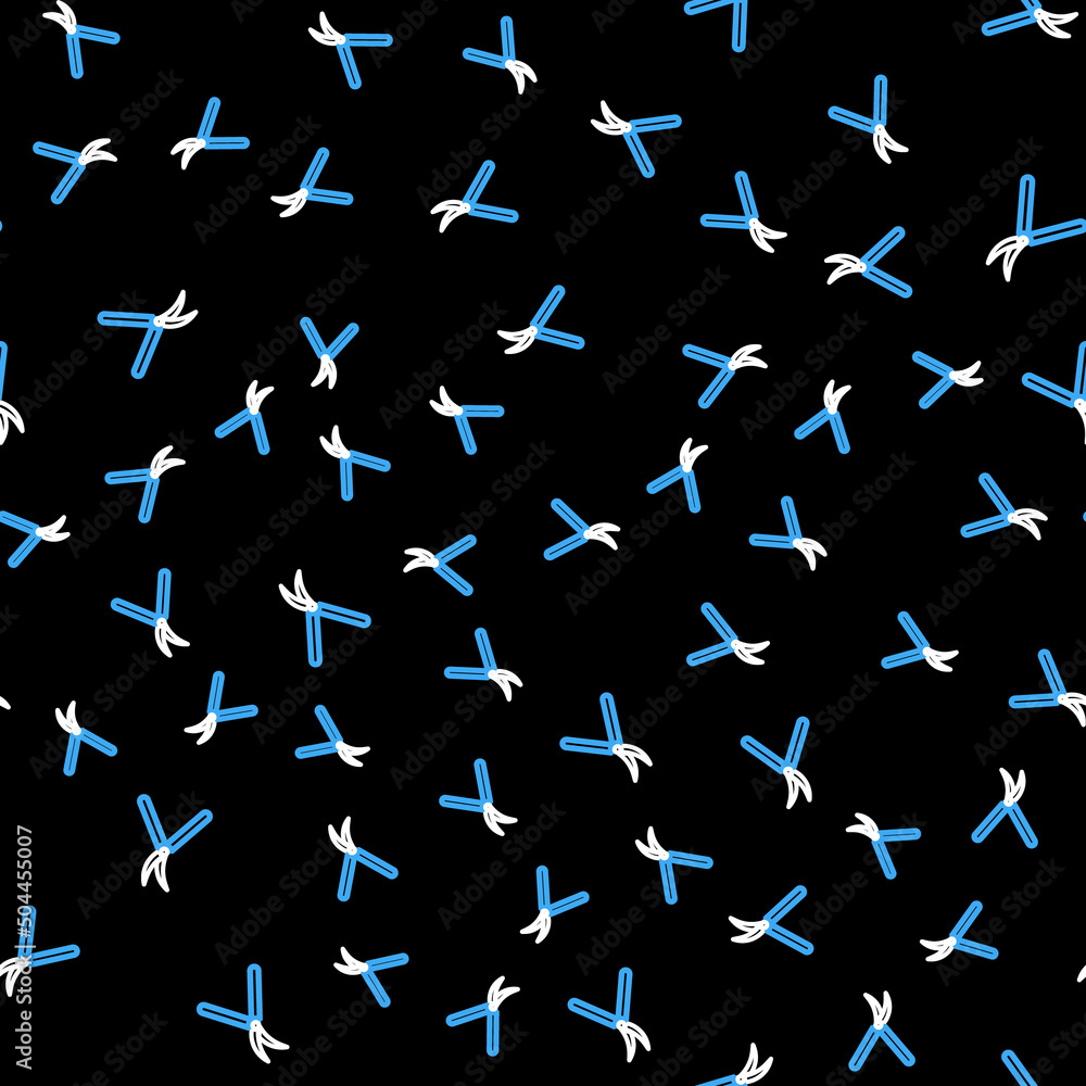 Poster line gardening handmade scissors for trimming icon isolated seamless pattern on black background. pr