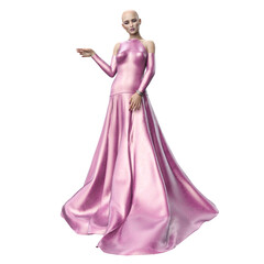 Fashion Icon Woman with Brown Hair in Shimmery Pink Dress, 3D Rendering, 3D Illustration