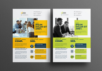 Corporate Business Flyer Layout with Yellow & Green Accents