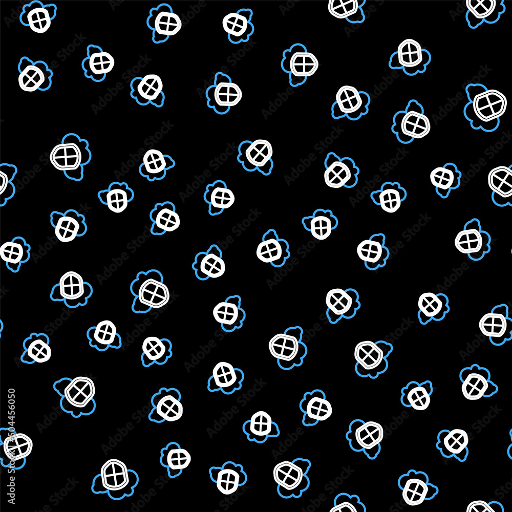 Poster line cloud and shield icon isolated seamless pattern on black background. cloud storage data protect