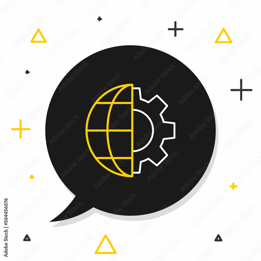 Poster line globe of the earth and gear or cog icon isolated on white background. setting parameters. globa