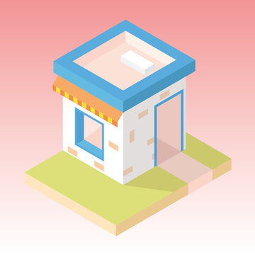 Ice Cream Parlor Isometric Geometric Building