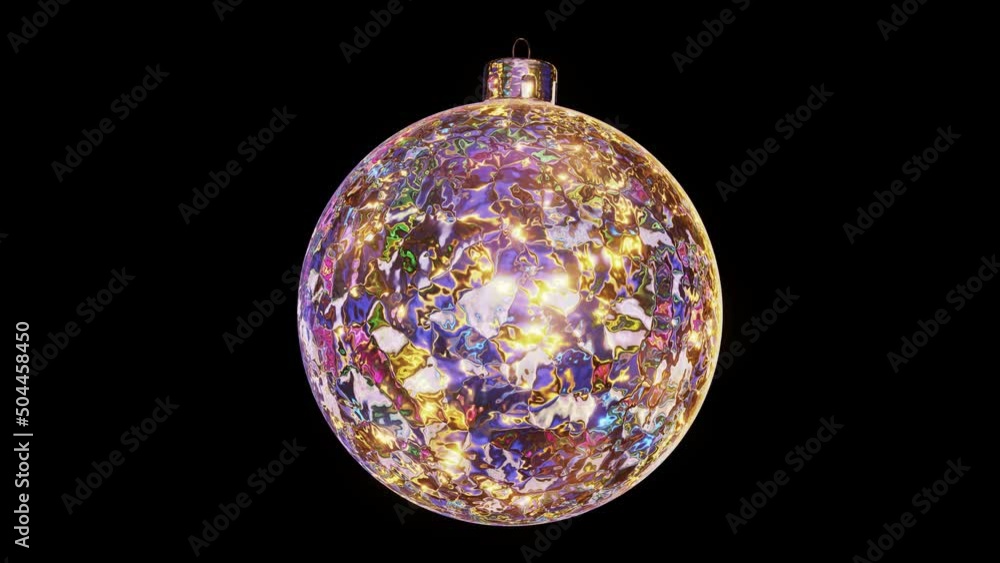 Poster realistic looping 3d animation of the spinning textured glittering iridescent colorful fancy christm