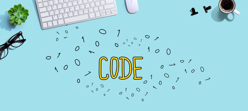 Code with a computer keyboard and a mouse