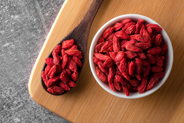 Goji berries macro. Red dry goji berries close up.