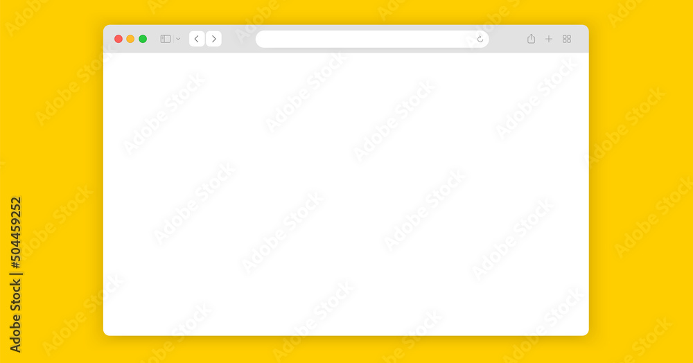 Poster Web browser window white template. Realistic blank browser window with toolbar and shadow. Sample frame design Internet page mockup. PC, laptop, tablet and smartphone empty web page mockup.