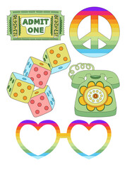 Psychedelic retro poster in 1960s-1970s style. Retro colorful illustration in 70s hippie style. Colorful postcard with geometric background.