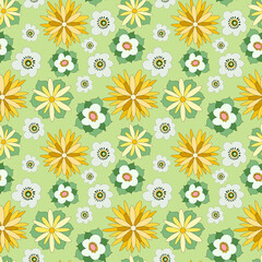 Seamless retro texture in 60s, 70s, 80s style. hippie era, psychedelic groovy elements. doodle picture hippie retro vintage. Floral pattern.