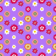 Fototapeta na wymiar Seamless retro texture in 60s, 70s, 80s style. hippie era, psychedelic groovy elements. doodle picture hippie retro vintage. Floral pattern.