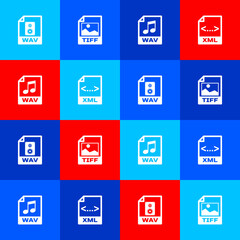 Set WAV file document, TIFF, and XML icon. Vector