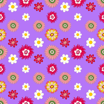 Seamless retro texture in 60s, 70s, 80s style. hippie era, psychedelic groovy elements. doodle picture hippie retro vintage. Floral pattern. © Anastasiia