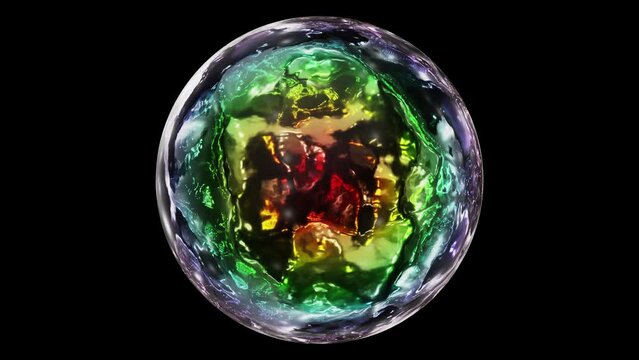 Realistic looping 3D animation of the colorful iridescent glass magic plasma orb rendered in UHD with alpha matte