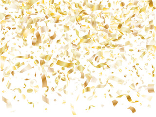 Obraz premium Holiday realistic gold confetti flying on black background.