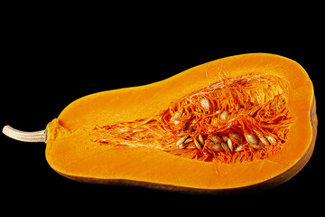 Half pumpkin, isolated on the black background