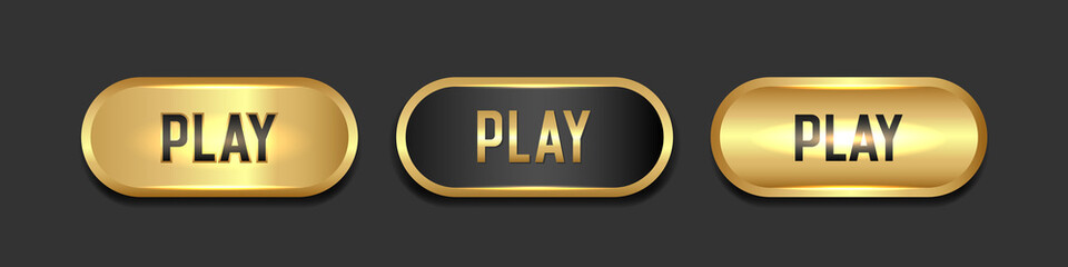 Golden buttons Play. VIP luxury button Play. 
Vector clipart isolated on white background. Gold and black buttons with gold frames.