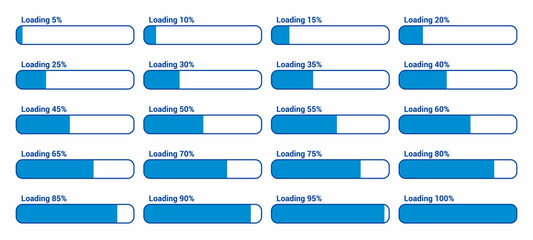 set of progress loading bar 5% to 100%