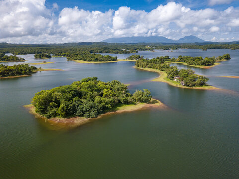Scenic Aerial Panorama Drone Picture of Islands in the Lumot Lake near Caliraya, Cavinti, Laguna, Philippines