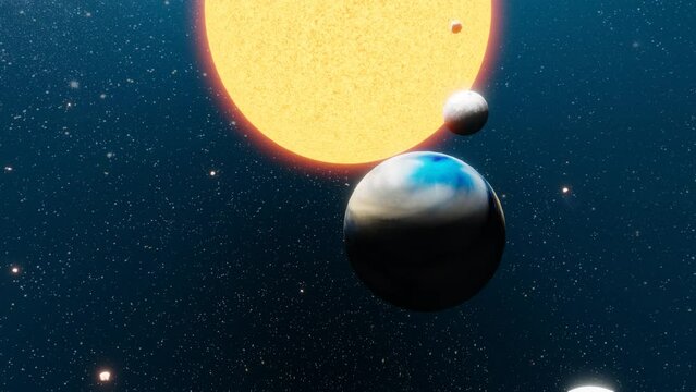 A fly through the solar system by the eight planets and the asteroid belt - 3D illustration 