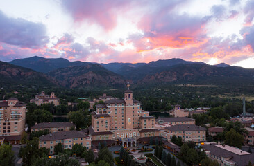 Aerial View of The Broadmoor and an Incredible Sunset - obrazy, fototapety, plakaty